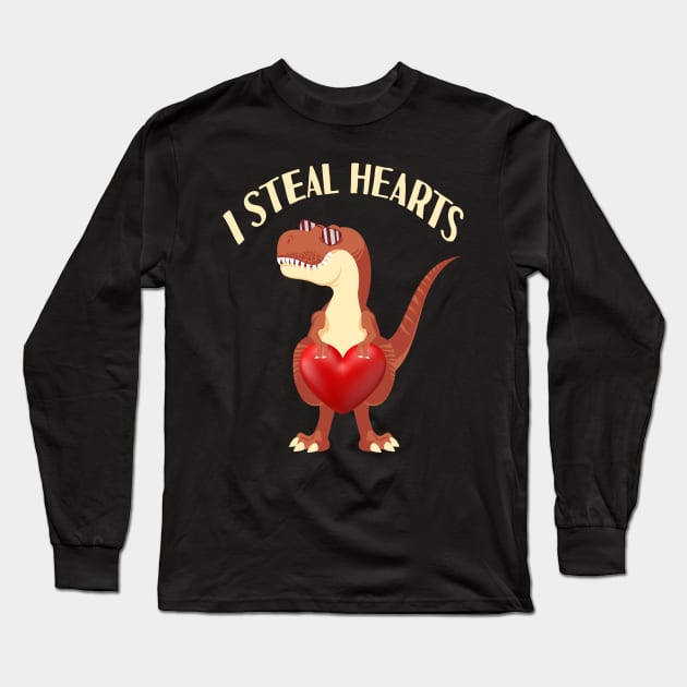 I Steal Hearts Valentine's Day Dinosaur T rex Gift Long Sleeve T-Shirt by Tesszero